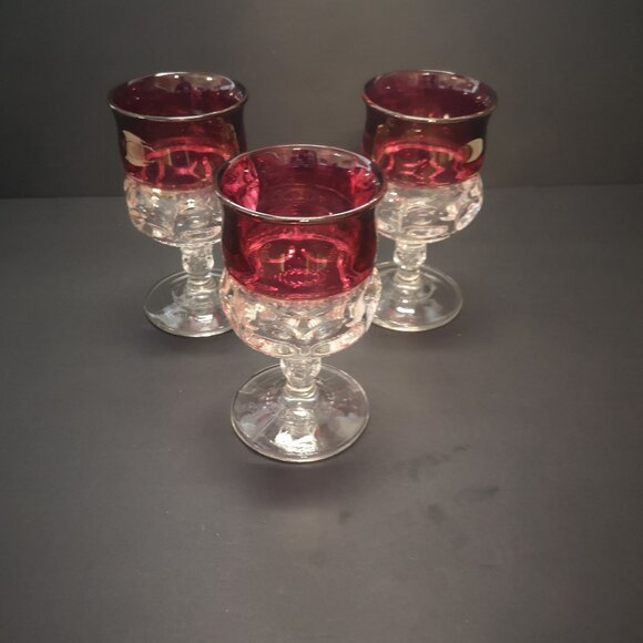 3 - Vintage Tiffin-Franciscan King's Crown Ruby Flashed Wine Goblet 5 1/2" High - Picture 1 of 4